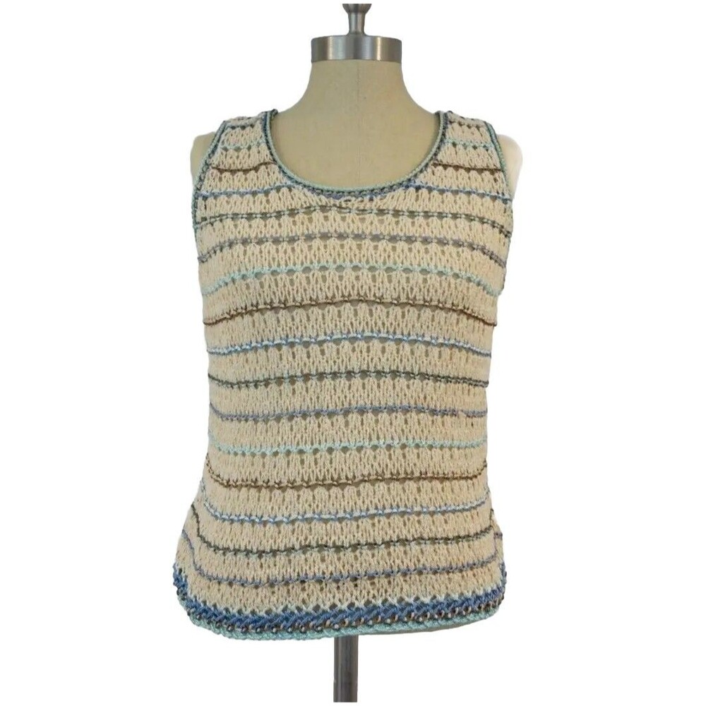 Nic+Zoe Crochet Open Knit Silk Blend Top XL Beachy Boho Cottagecore Festival
